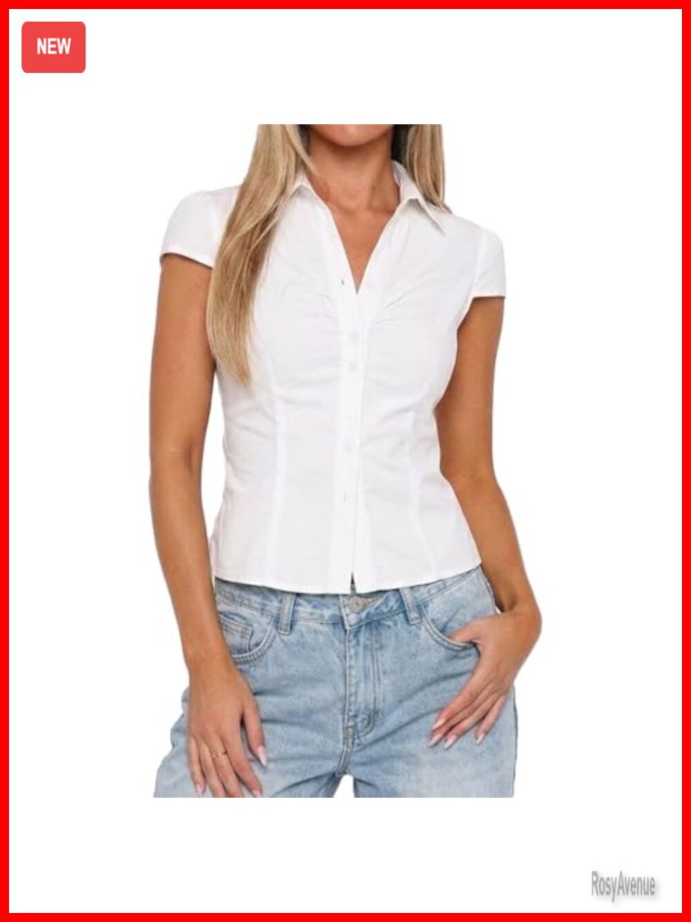 Y2K Cropped Button Down Shirt Cap Sleeve Collared Slim Fit Preppy Blouse